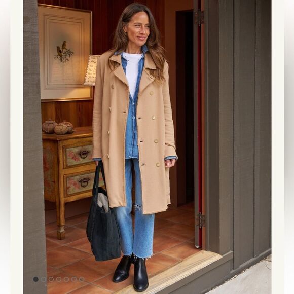 New Frank & Eileen Belfast Sweatshirt TrenchCoat Camel Triple Fleece Medium - Picture 13 of 16